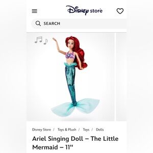 Disney Store Ariel Singing Doll - The Little Mermaid - 11"